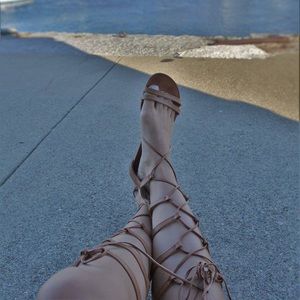 Route 66 Brown Tall Lace Up Gladiator Sandal